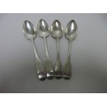 A pair of George III Scottish provincial silver Dessert Spoons fiddle pattern engraved initial P,