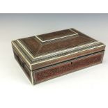 A 19th Century Anglo-Indian sandalwood, ivory and sadeli Work Box, Bombay, Of sarcophagus form,