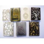 A collection of six Card Cases; two mother of pearl, two tortoiseshell, one ivory, one lacquered