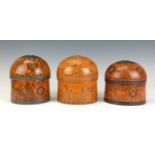 Three late 19th Century Indian turned lacquered wood Boxes and Covers, All decorated with wild