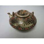 A Japanese Satsuma TeapotMeiji Period, of compressed circular form painted figures in landscape,