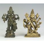 Two small Indian bronze and brass Figures of Virabhadra and Mahishasuramardini Durga, 18th/19th