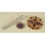 A Diamond and Seed Pearl Bar Brooch, millegrain-set brilliant-cut diamonds alternating with seed