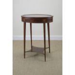 An Edwardian Sheraton style mahogany bijouterie oval Table Cabinet on tapering square section legs