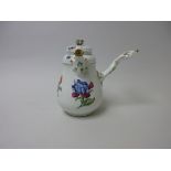 An 18th Century Meissen dot period Chocolate Pot floral painted in coloured enamels, rococo handle