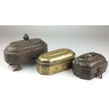 Three Indian engraved brass or copper alloy pandan Boxes, 17th/18th Century, North India, Of