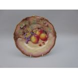 A Royal Worcester Plate with shaped moulded edge, gilded, painted apples, cherries and