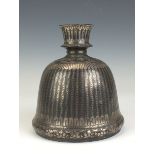 A 19th Century Bidri silver inlaid rounded bell-shaped Huqqa Base, Deccan, Decorated with vertical