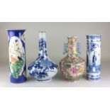 Four 19th Century Chinese porcelain Vases, Comprising a famille verte sleeve vase and a blue and