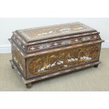 An early 20th Century Anglo-Indian Padouk, ivory and marquetry trunk, Of sarcophagus form, the
