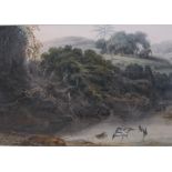 COLONEL HENDERSON RE (fl. mid 19th Century)A wooded river landscape with Storkswatercolour11 1/2 x