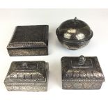 Four 19th Century Bidri Boxes and Covers, Deccan, Comprising a square box, a compressed spherical