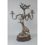 A large electroplated Table Centrepiece in the form of deer beside an oak tree with three detachable