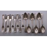 A collection of fiddle pattern silver Flatware,Comprising two monogrammed table spoons by Samuel