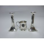 A pair of George V silver Candlesticks with octagonal columns on square bases, Birmingham 1924 and a