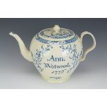A North of England pottery Punch Pot in form of teapot, the lid decorated chinese landscape in