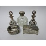 A pair of Edward VII silver overlaid glass Scent Bottles and Stoppers, Birmingham 1907, a silver