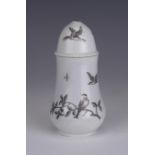 A rare Worcester Robert Hancock printed dry Mustard Pot and Cover, c 1765, of baluster form with