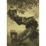 JAMES JACQUES JOSEPH TISSOT (1836-1902)La Hamac (Wentworth 46)etching with drypoint, on