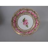 A Nantgarw porcelain Plate painted pink roses to centre, with gilt detail, a band of continuous