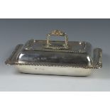 A Victorian silver oblong Entree Dish and Cover with gadroon and scallop border, London 1900, maker: