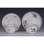 Two Swansea porcleain Teacups and Saucers, circa 1815-1818, one with ozier moulded and painted