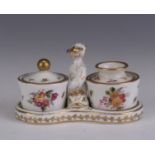A miniature Swansea porcelain dolphin Inkstand, circa 1815-1818, with pounce pot and inkwell,