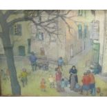 FRENCH SCHOOL CIRCA 1925Provencal street scene with Figuresmonogrammed ‘E’pastel14 ½ x 17 ½ in (36.8