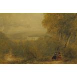 DAVID COX O.W.S., R.W.S. (1783-1859)A wooded landscape with two figures seated by trees, a view to