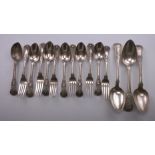 A collection of Kings pattern silver Flatware,Comprising six dessert spoons and forks by Charles