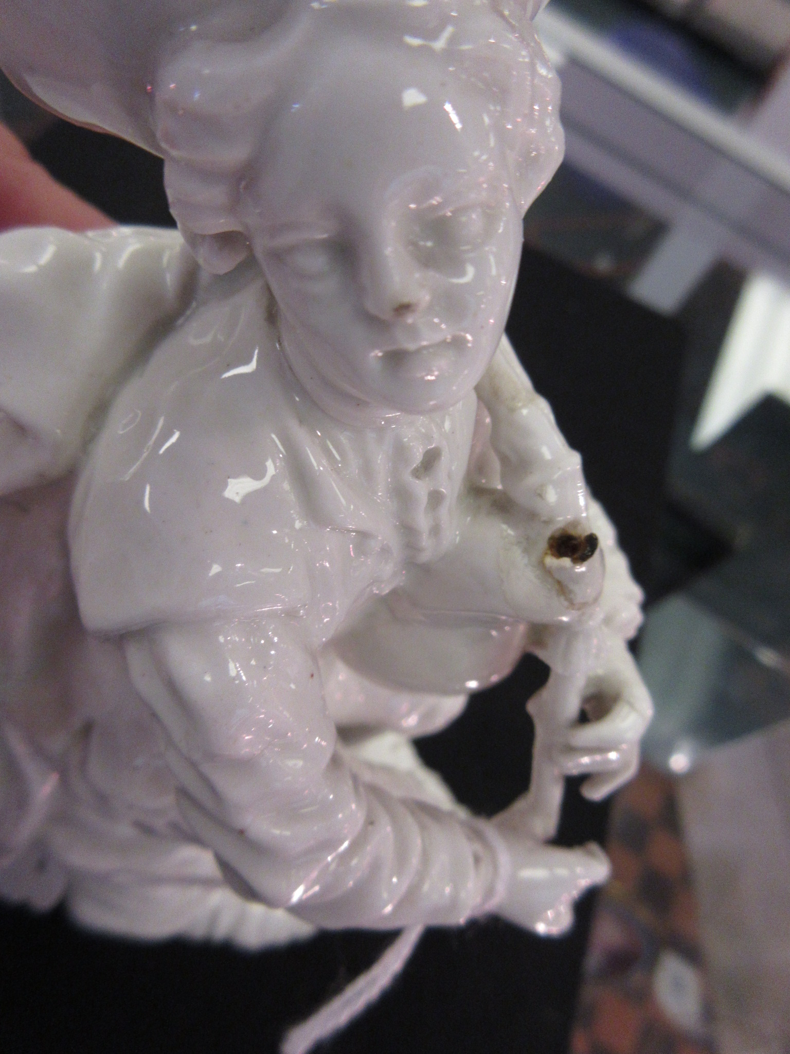 An 18th Century English porcelain Figure, c.1780, of a seated bagpiper, 7in high (repairs) - Image 7 of 9