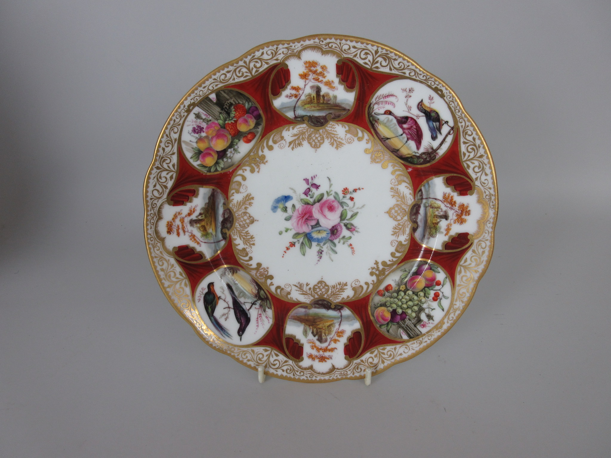 A Nantgarw porcelain Plate of Duke of Cambridge Service type, central bouquet of flowers with - Image 3 of 7