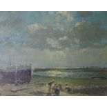 ‡HARRY FRECKLETON (1890-1979)Children playing by a boatsigned ‘H. Freckleton’ (lower left)oil on