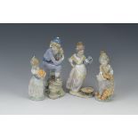 Four Lladro Figures: Two figures of Girl with oranges, a Girl with jug, and another of Boy wearing
