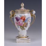 An early 19th Century porcelain classical Vase and Cover, probably Staffordshire, with gilt angel