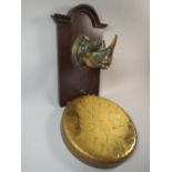 An Unusual Late Victorian Novelty Wall Hanging Dinner Gong in The Form of A Brass Model of A Rhino