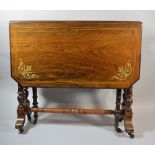 A Pretty Edwardian Inlaid Rosewood Sutherland Table on Turned Supports and Stretchers
