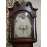 A Late 18th Century Oak Long Case Clock with Mahogany Cross Banding Having Painted Arch Dial with