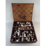 A Nice Quality 19th Century Boxwood and Ebonised Staunton Style Chess Set in Fitted Box with Inlaid