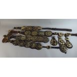 A Collection of 19th Century Leather Harness Martingale Straps with 26 Horse Brasses.