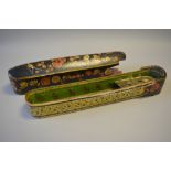 A 19th Century Enamelled Papier Mache Writing Case Decorated with Flowers and Birds and having