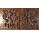A Pair of Early Carved Oak Panels Depicting Adam and Eve with Serpent in Tree and Adam and Eve
