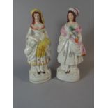 Two 19th Century Staffordshire Figures, Girl with Hawk and Girl with Sheaf of Corn.