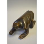 A Good Quality Carved Hardwood Ethnic Study of a Crouching Turtle 17cm Long.