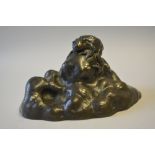 A Japanese Gold Mounted Bronze Study of A Toad on a Rock. Signed. 14.