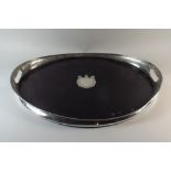 A Victorian Silver Mounted Ebonised Oval Drinks Tray with Engraved Gallery with Two Handled