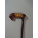 A 19th Century Folk Art Walking Stick, The Handle Carved as A Horses Head and Body,