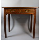 A 19th Century Oak Two Drawer Side Table with Inner Chamfered Supports Brass Drop Handles