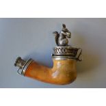 A Victorian Silver Mounted Meerschaum Pipe with Hinged Novelty Lid in the Form of Seated Squirrel