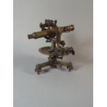 A Brass Surveyor's Theodolite on Tripod Support with Twin Vernier Scales for Vertical and